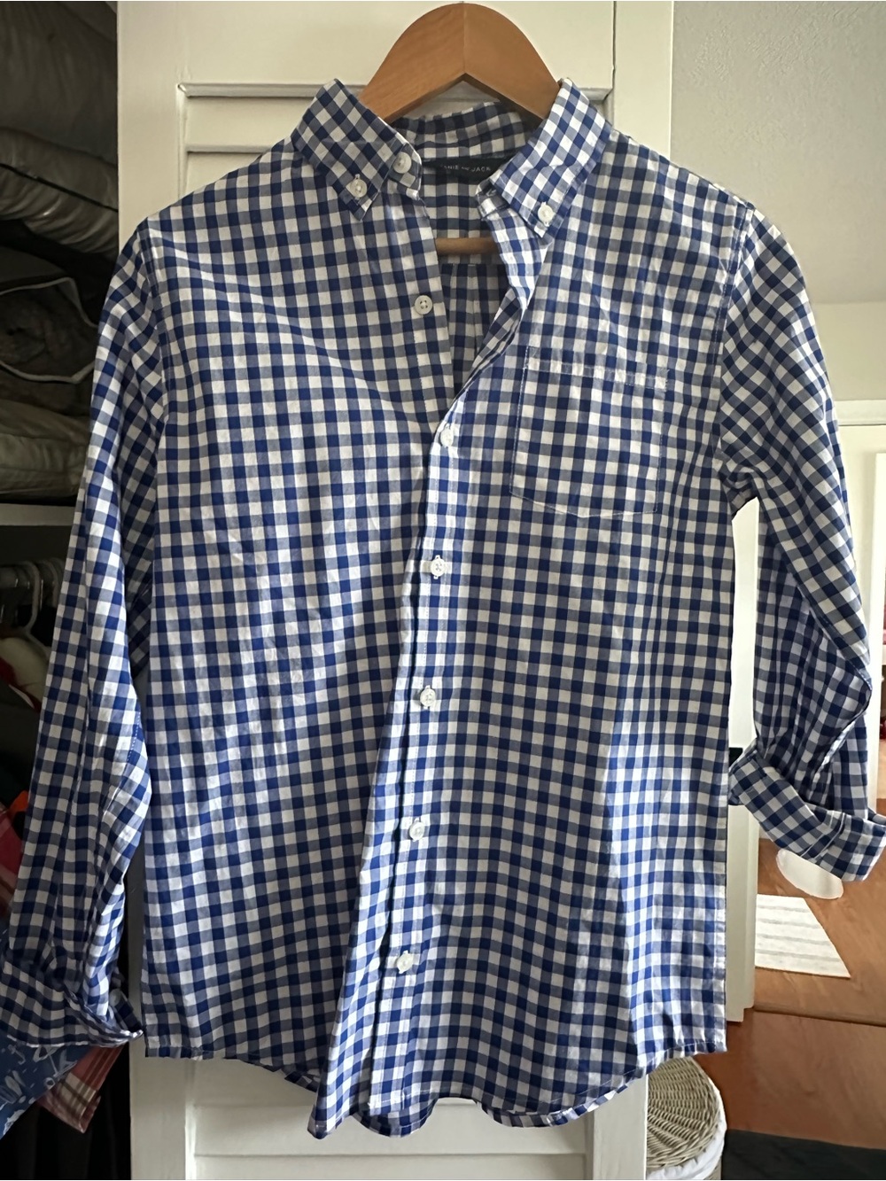Boy’s 16 Blue and White Gingham Janie and Jack Button-Down Shirt EUC